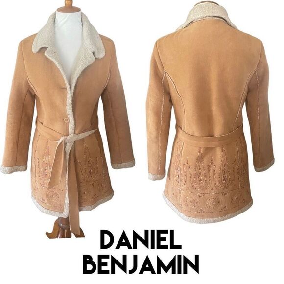 Daniel Benjamin Faux Leather Sherpa Lined Embroidered Boho Style Jacket Size Sma - Picture 1 of 13